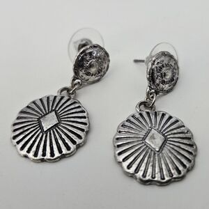 Simons Silver Metal Western Medallion Earrings